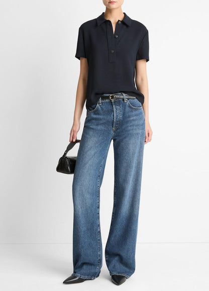 VINCE Women Crepe Polo Shirt in Short Sleeve