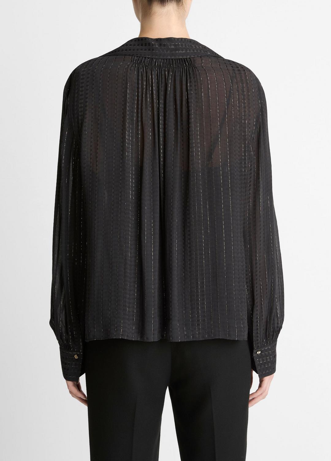 VINCE Women Metallic-Stripe Gathered Blouse in Long Sleeve