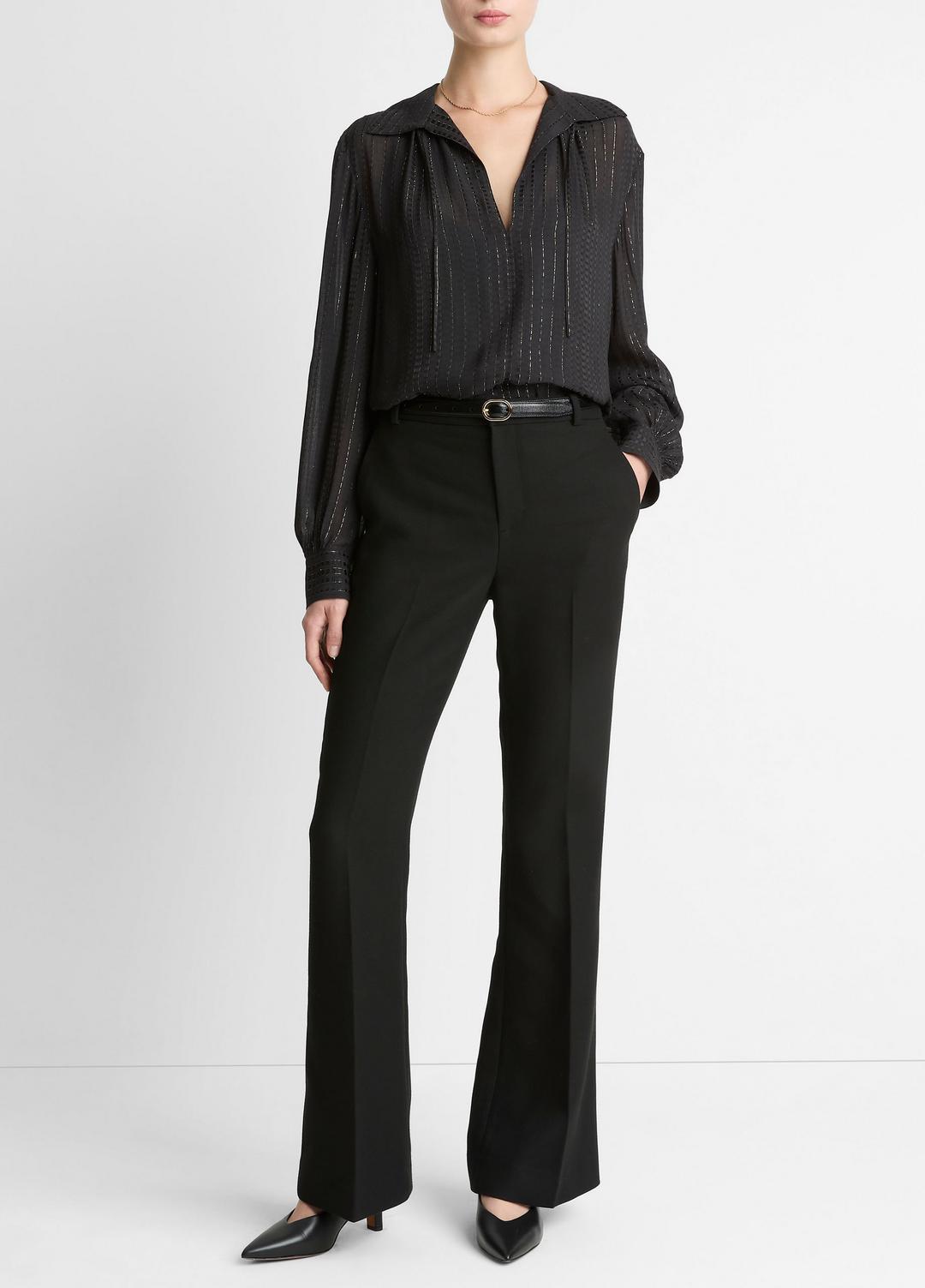 VINCE Women Metallic-Stripe Gathered Blouse in Long Sleeve