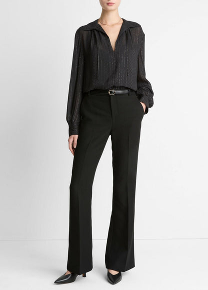 VINCE Women Metallic-Stripe Gathered Blouse in Long Sleeve
