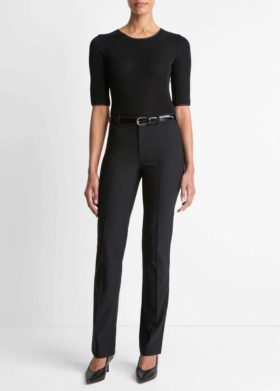 VINCE Women Satin-Trim Wool Elbow-Sleeve T-Shirt in Short Sleeve