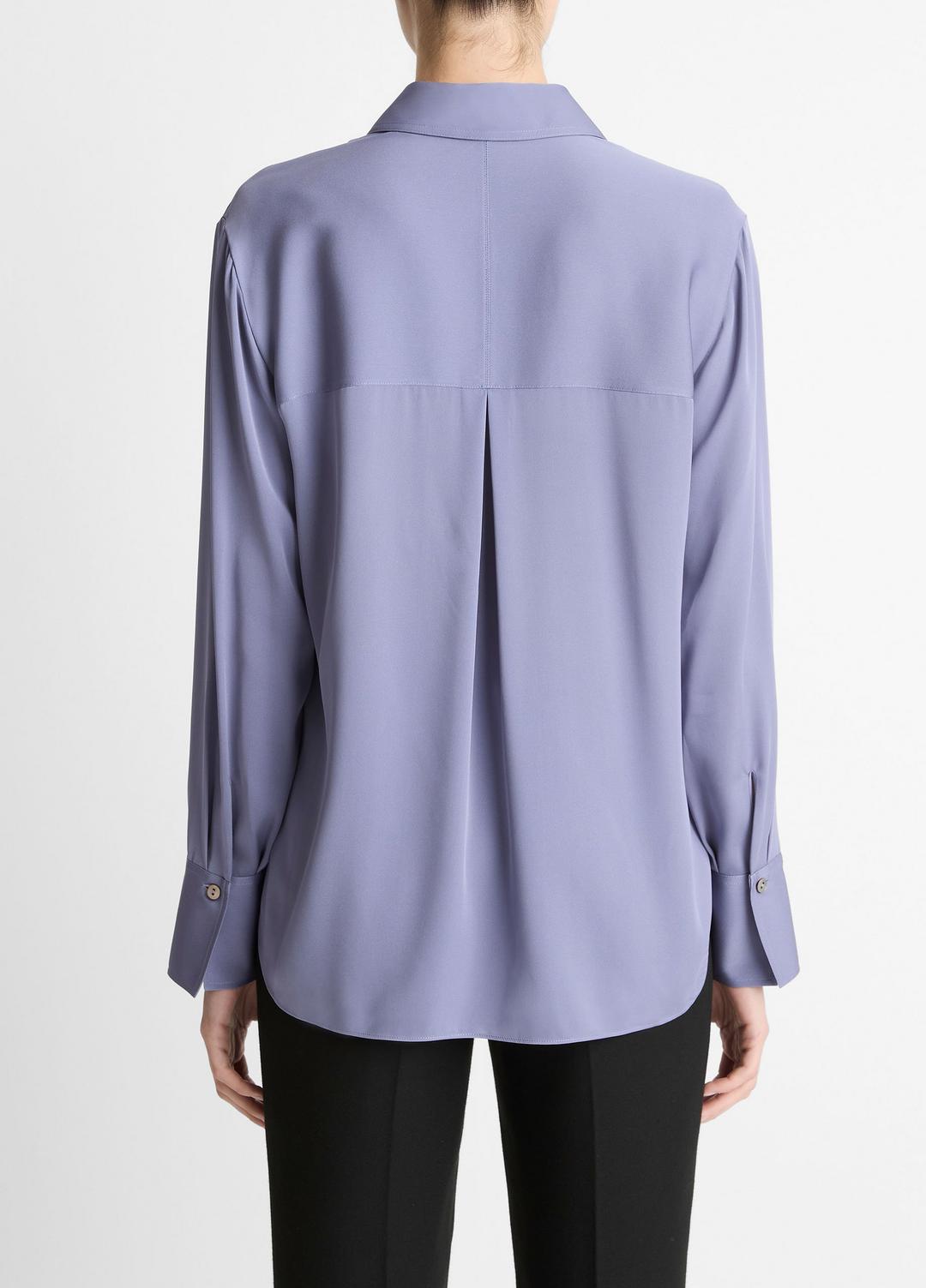 VINCE Women Stretch-Silk Button-Front Blouse in Long Sleeve