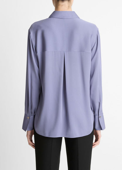 VINCE Women Stretch-Silk Button-Front Blouse in Long Sleeve