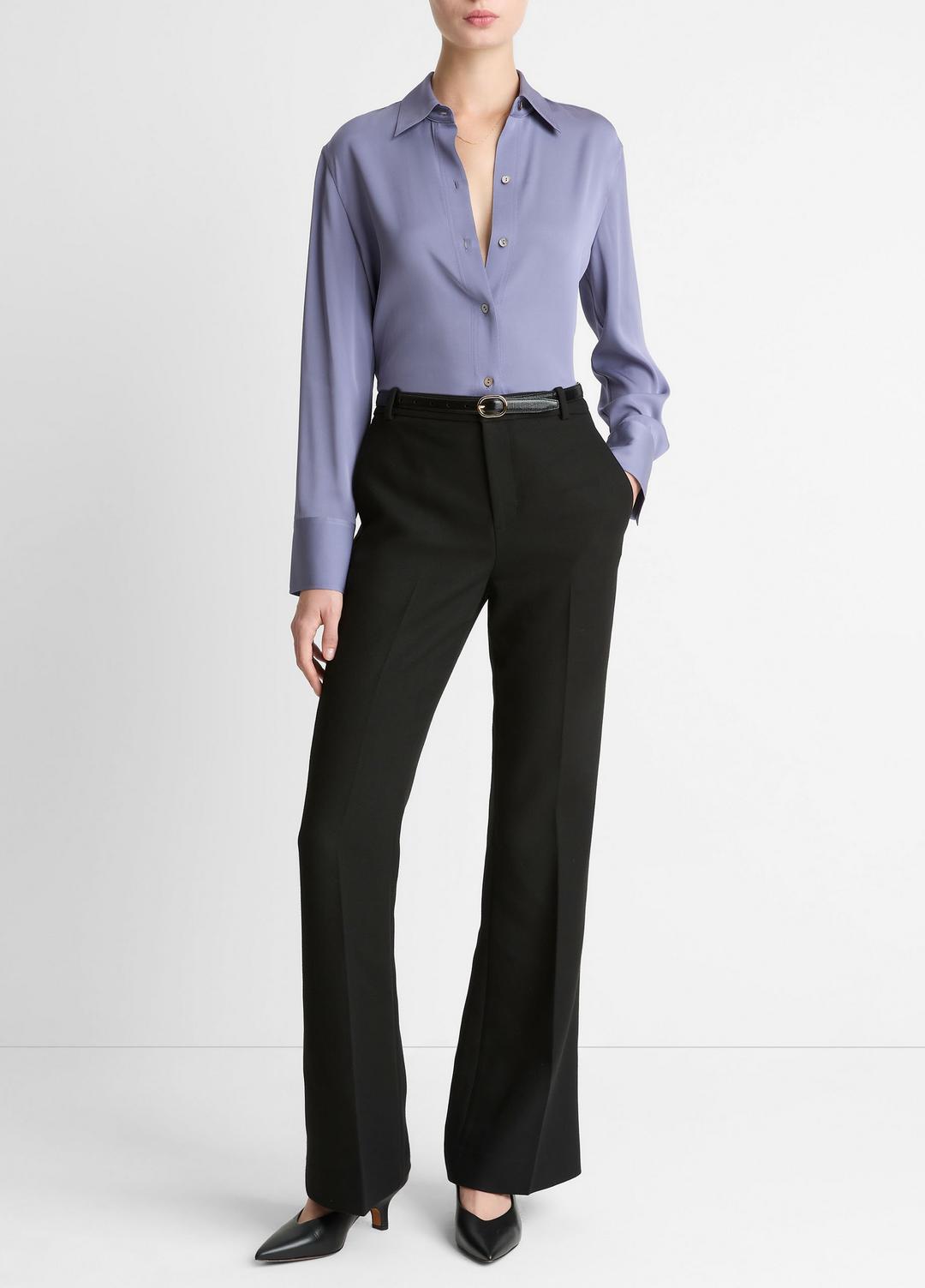 VINCE Women Stretch-Silk Button-Front Blouse in Long Sleeve