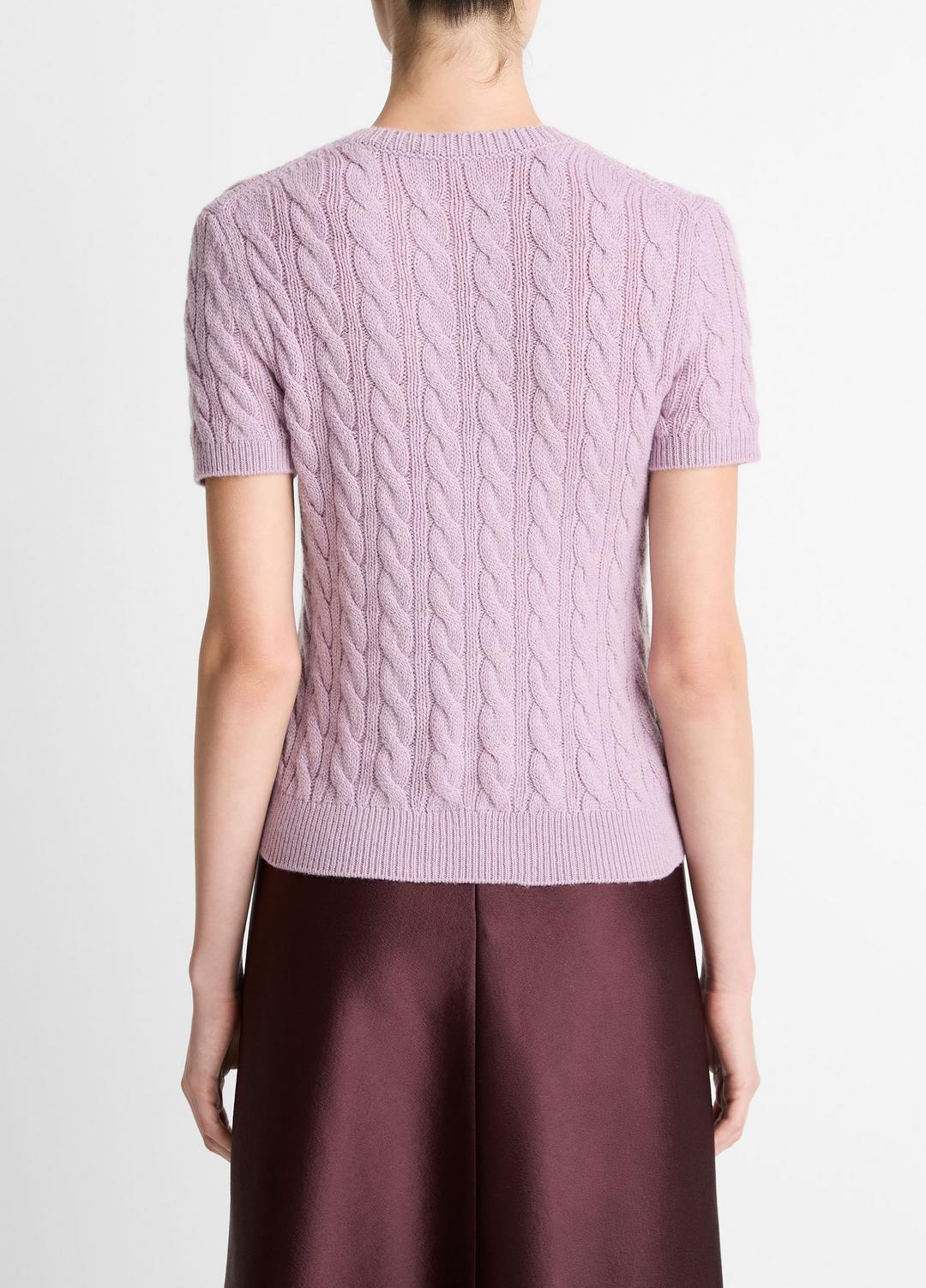 VINCE Women Cable-Knit Wool & Cashmere-Blend Short-Sleeve Sweater in Crew Neck