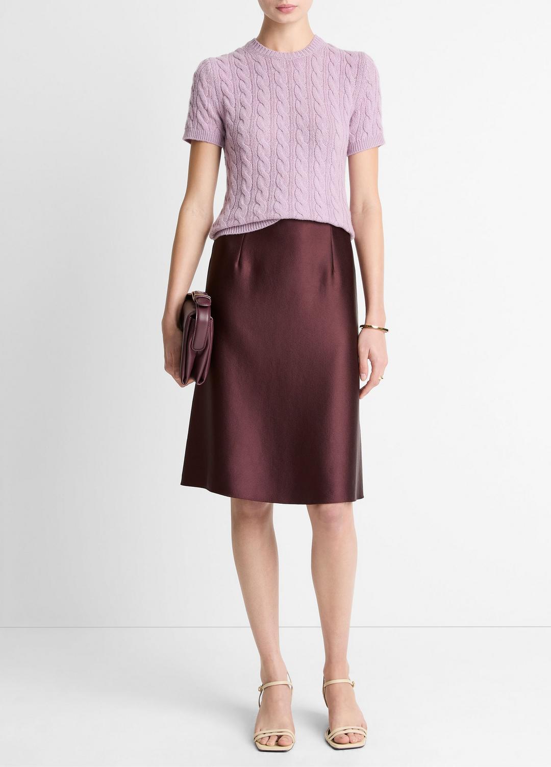 VINCE Women Cable-Knit Wool & Cashmere-Blend Short-Sleeve Sweater in Crew Neck