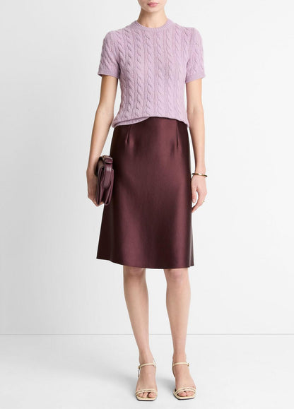 VINCE Women Cable-Knit Wool & Cashmere-Blend Short-Sleeve Sweater in Crew Neck