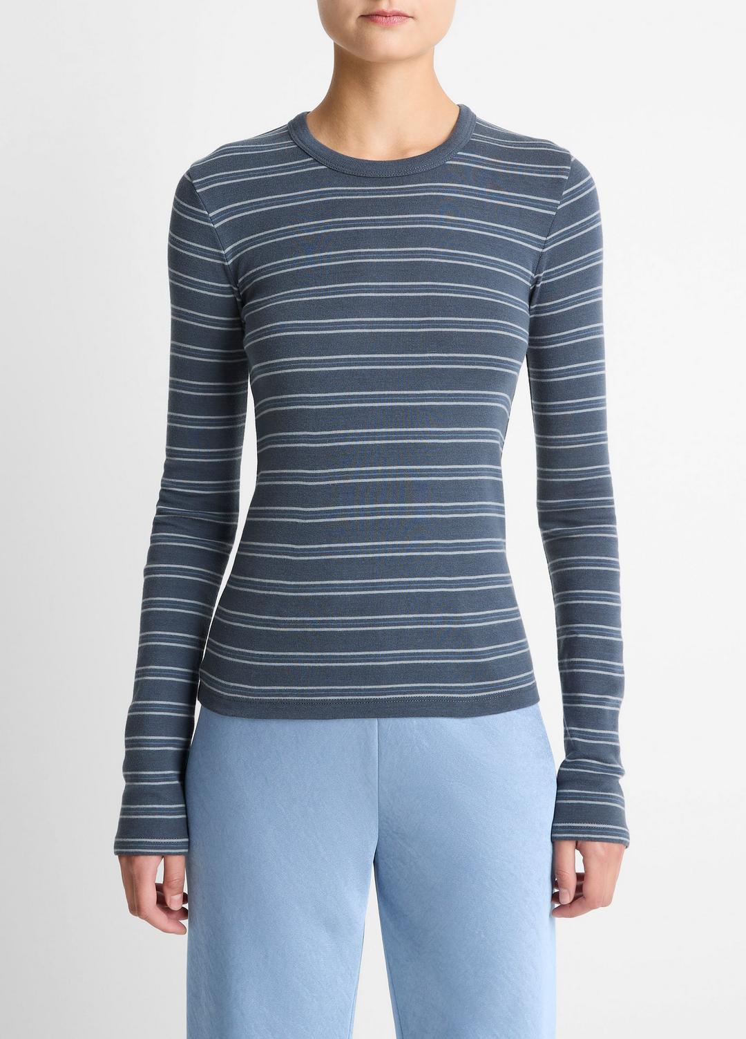 VINCE Women Striped Pima Cotton-Blend Long-Sleeve T-Shirt in Long Sleeve