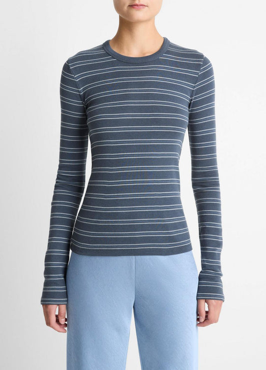 VINCE Women Striped Pima Cotton-Blend Long-Sleeve T-Shirt in Long Sleeve