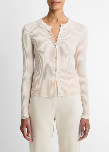 VINCE Women Ribbed Cashmere-Silk Cardigan in Cardigans