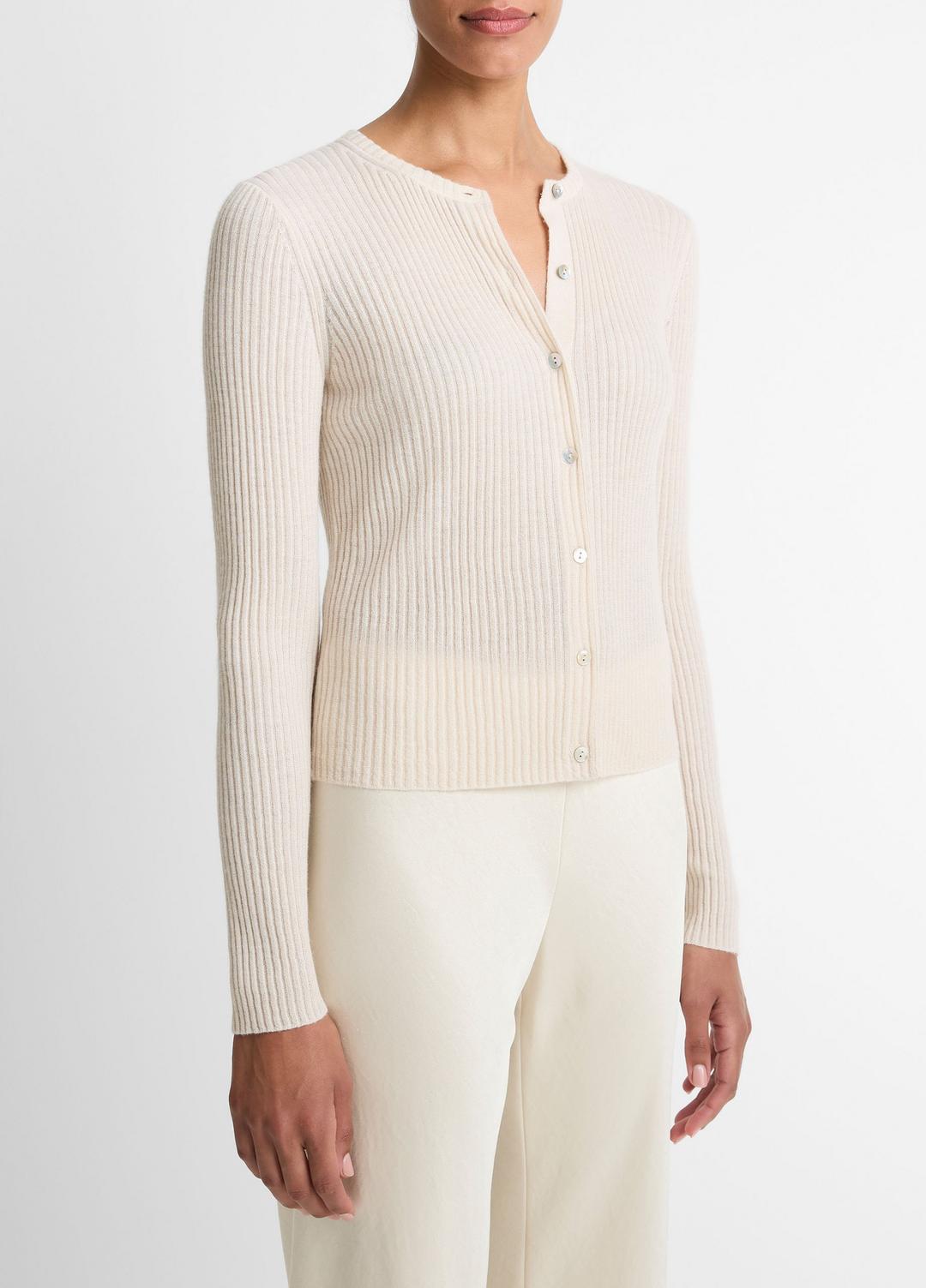 VINCE Women Ribbed Cashmere-Silk Cardigan in Cardigans