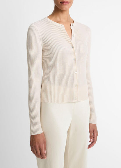VINCE Women Ribbed Cashmere-Silk Cardigan in Cardigans