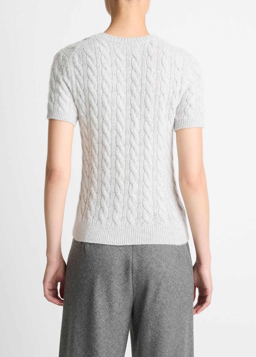 VINCE Women Cable-Knit Wool & Cashmere-Blend Short-Sleeve Sweater in Crew Neck