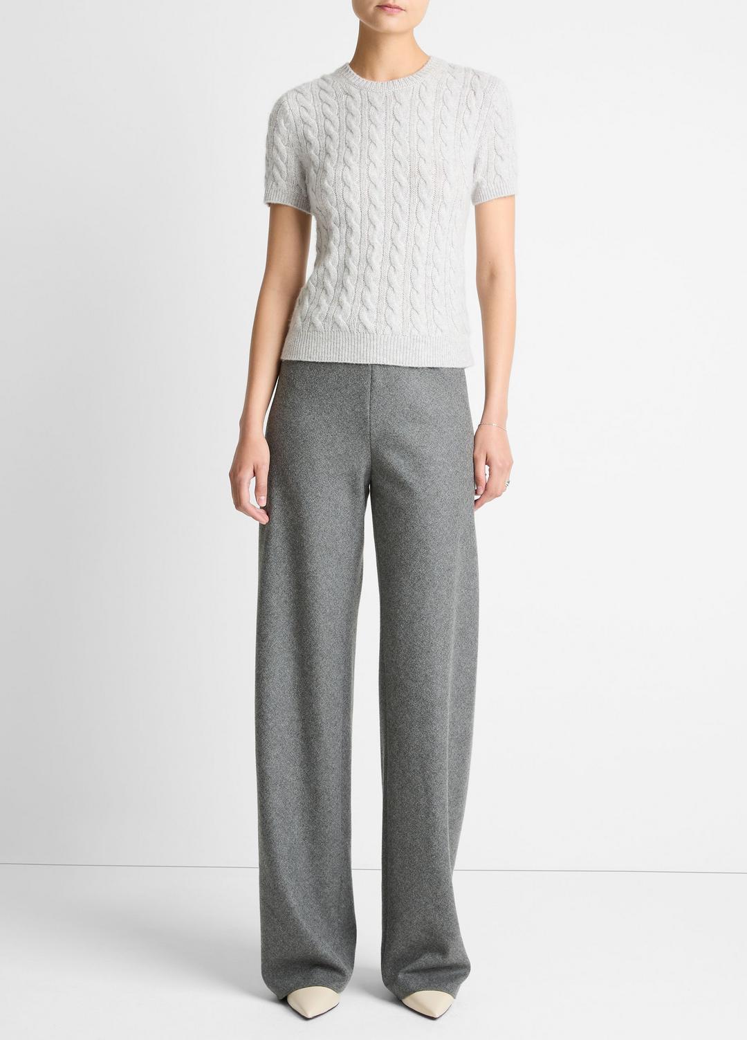 VINCE Women Cable-Knit Wool & Cashmere-Blend Short-Sleeve Sweater in Crew Neck