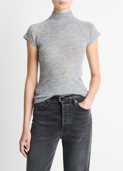 VINCE Women Wool Raglan Cap-Sleeve Mock-Neck Top in Short Sleeve