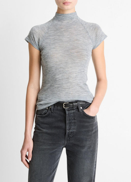 VINCE Women Wool Raglan Cap-Sleeve Mock-Neck Top in Short Sleeve
