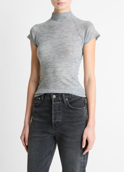 VINCE Women Wool Raglan Cap-Sleeve Mock-Neck Top in Short Sleeve