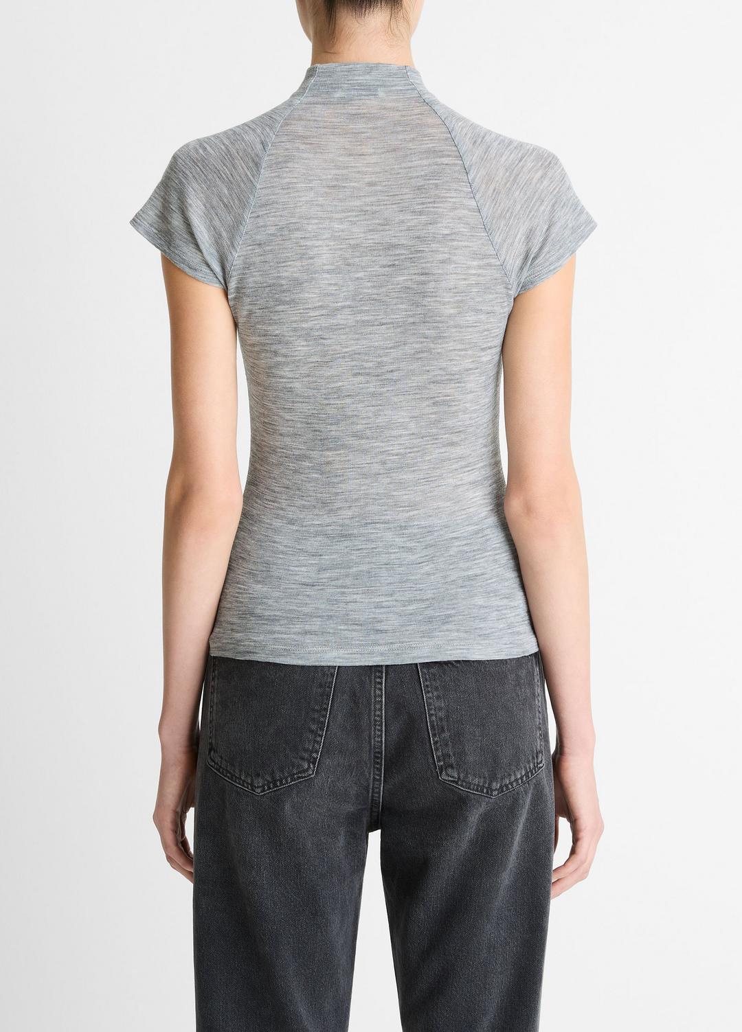 VINCE Women Wool Raglan Cap-Sleeve Mock-Neck Top in Short Sleeve