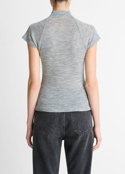 VINCE Women Wool Raglan Cap-Sleeve Mock-Neck Top in Short Sleeve