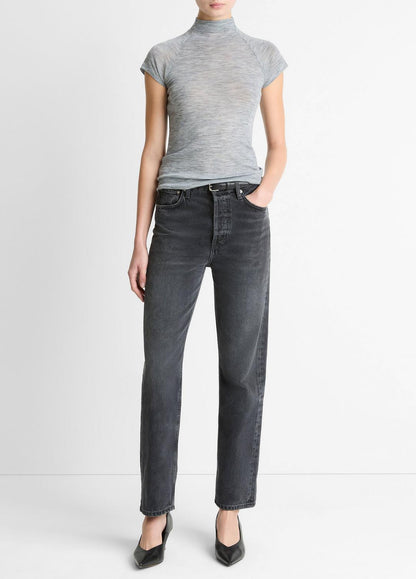 VINCE Women Wool Raglan Cap-Sleeve Mock-Neck Top in Short Sleeve