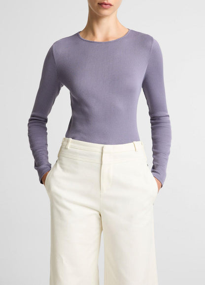 VINCE Women Ribbed Pima Cotton Long-Sleeve T-Shirt in Long Sleeve