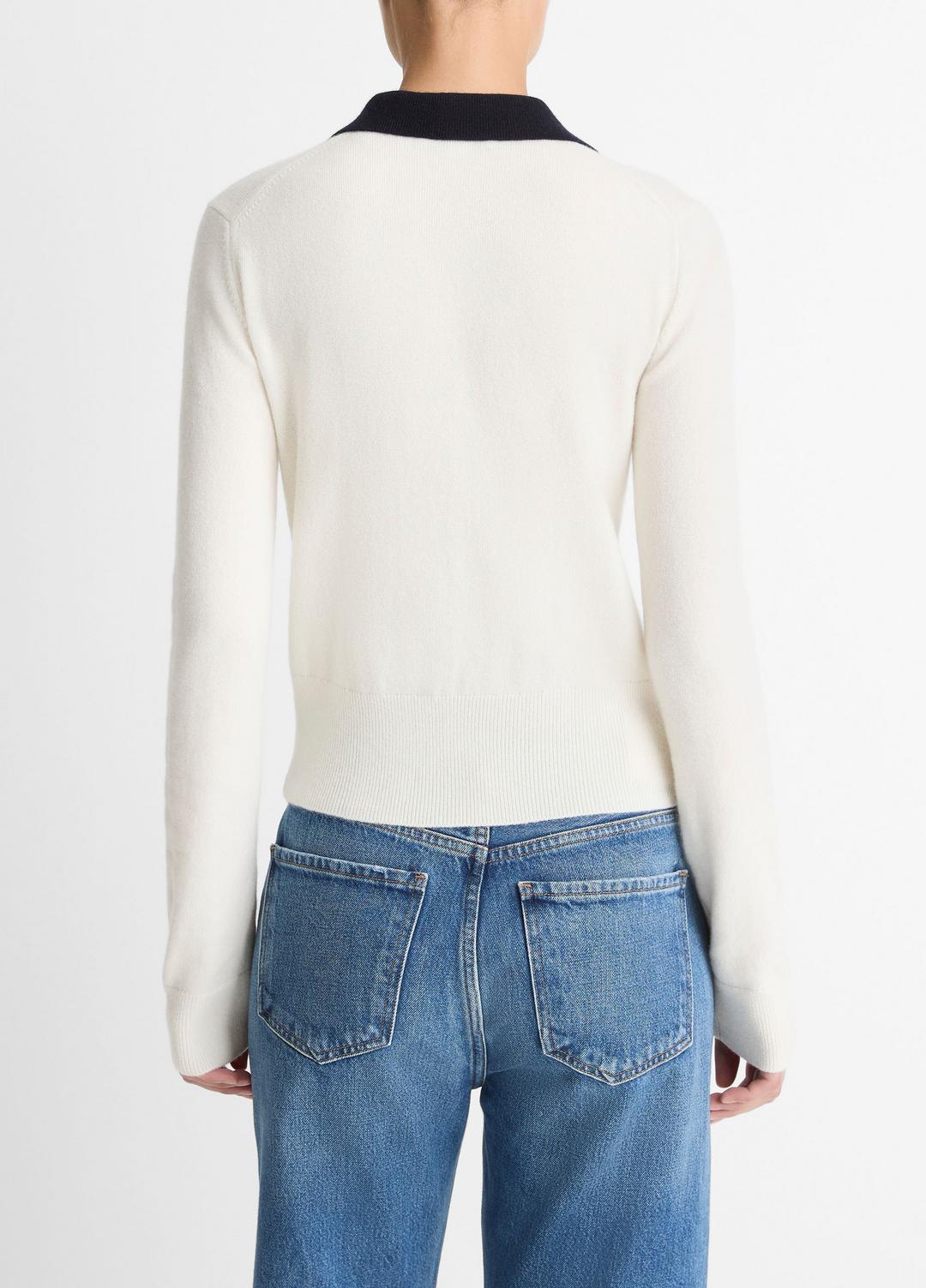 VINCE Women Contrast-Trim Wool & Cashmere-Blend Collared Cardigan in Cardigans