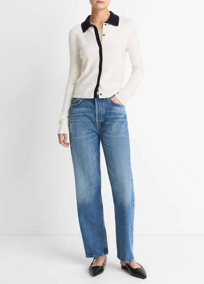 VINCE Women Contrast-Trim Wool & Cashmere-Blend Collared Cardigan in Cardigans