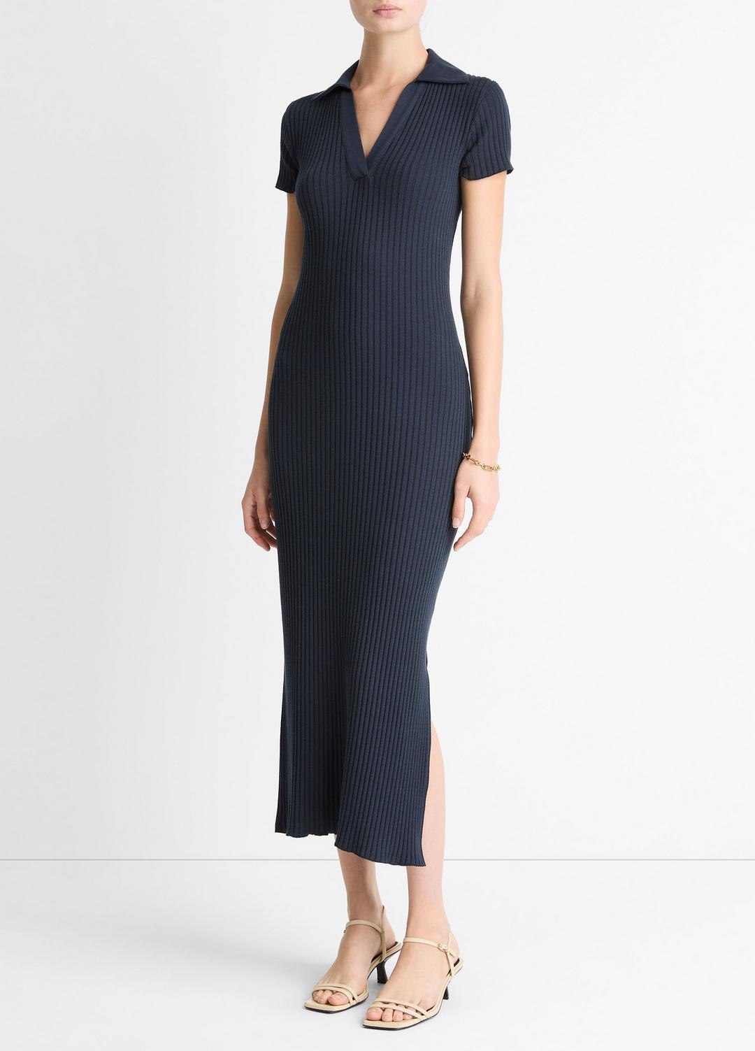 VINCE Women Ribbed Cotton-Blend Polo Dress in Dresses