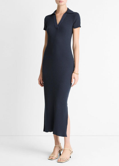 VINCE Women Ribbed Cotton-Blend Polo Dress in Dresses