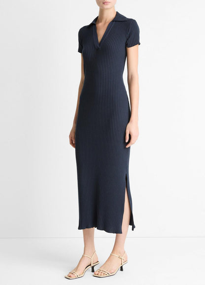 VINCE Women Ribbed Cotton-Blend Polo Dress in Dresses