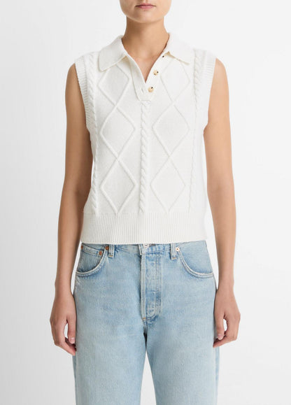 VINCE Women Cable-Knit Wool & Cotton-Blend Sweater Vest in V-Neck