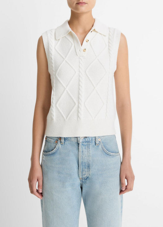 VINCE Women Cable-Knit Wool & Cotton-Blend Sweater Vest in V-Neck