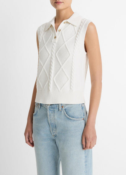VINCE Women Cable-Knit Wool & Cotton-Blend Sweater Vest in V-Neck