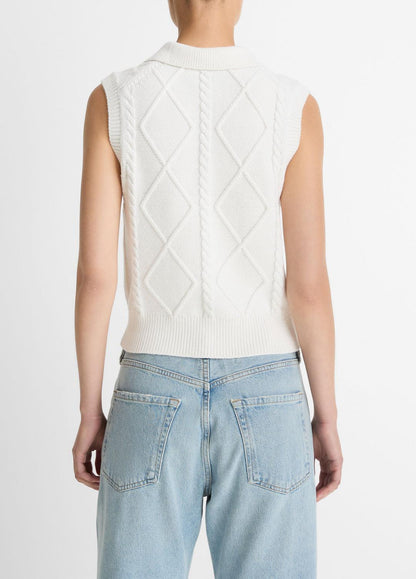 VINCE Women Cable-Knit Wool & Cotton-Blend Sweater Vest in V-Neck