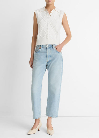 VINCE Women Cable-Knit Wool & Cotton-Blend Sweater Vest in V-Neck