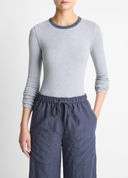 VINCE Women Tipped Heathered Pima Cotton-Blend Long-Sleeve T-Shirt in Long Sleeve