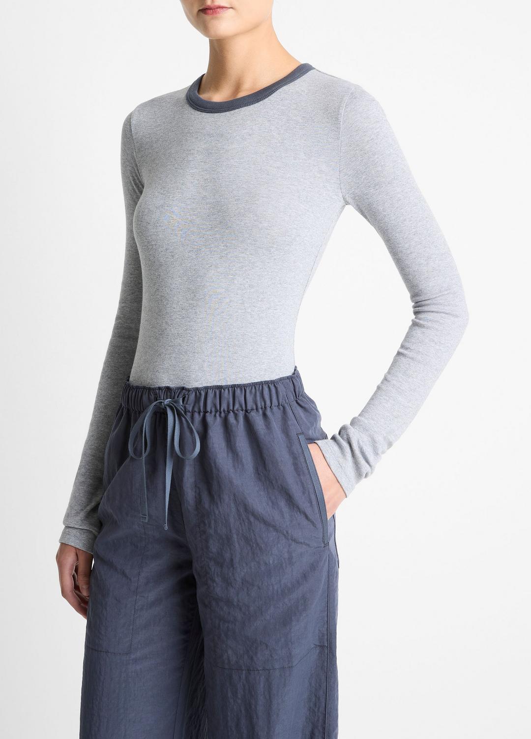 VINCE Women Tipped Heathered Pima Cotton-Blend Long-Sleeve T-Shirt in Long Sleeve