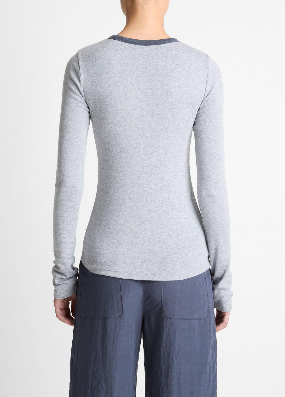 VINCE Women Tipped Heathered Pima Cotton-Blend Long-Sleeve T-Shirt in Long Sleeve