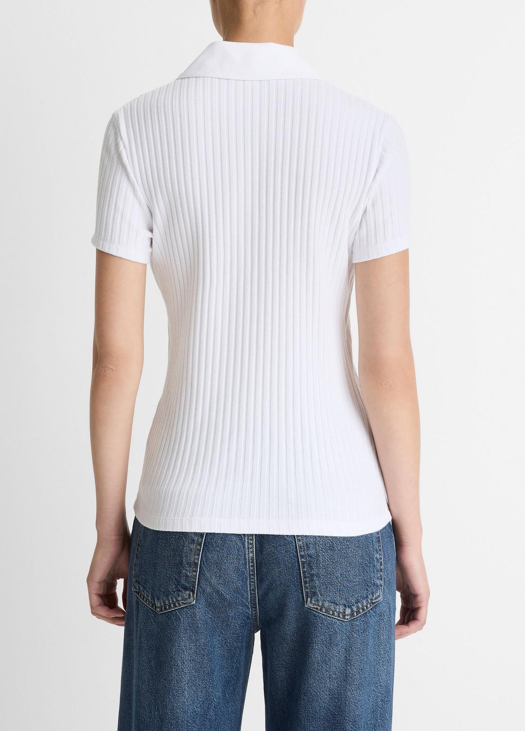 VINCE Women Ribbed Cotton-Blend Polo Shirt in Short Sleeve