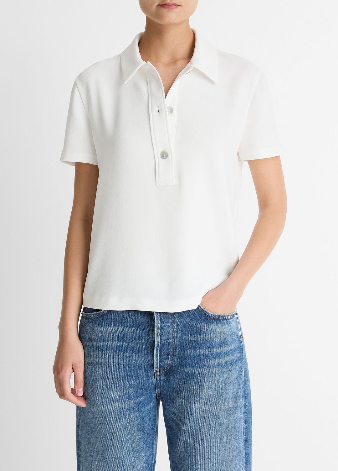 VINCE Women Crepe Polo Shirt in Short Sleeve