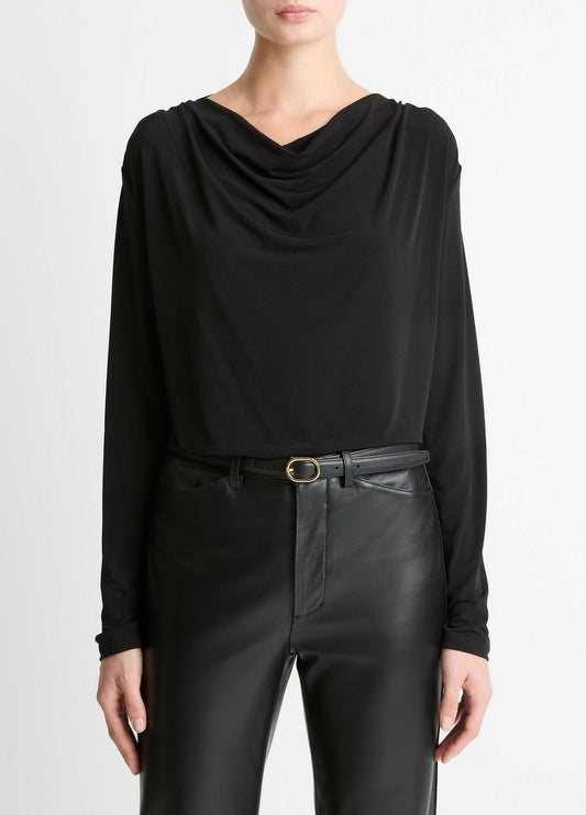 VINCE Women Matte Jersey Cowl-Neck Top in Long Sleeve
