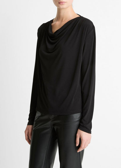 VINCE Women Matte Jersey Cowl-Neck Top in Long Sleeve