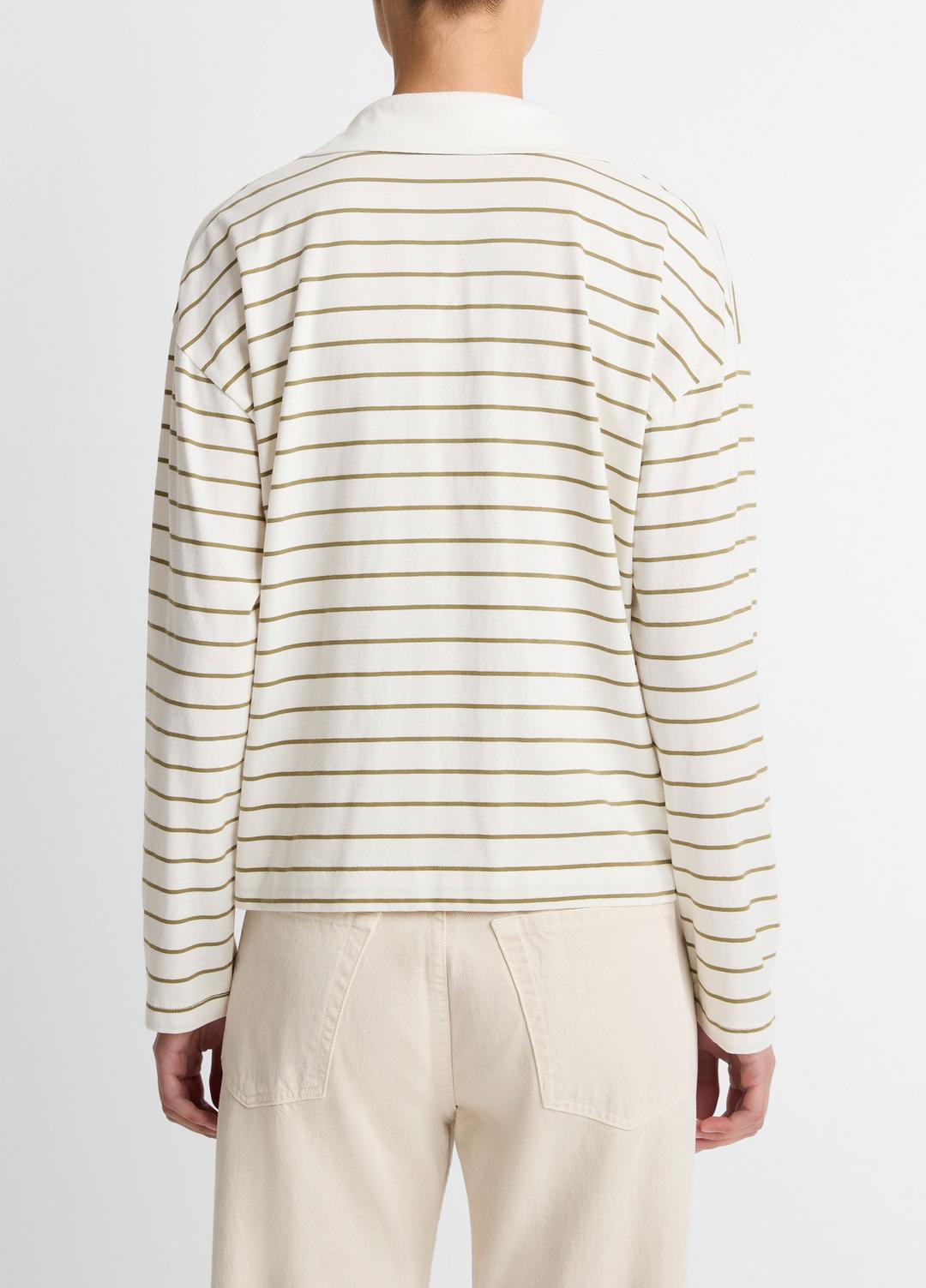 VINCE Women Striped Cotton Long-Sleeve Polo Shirt in Long Sleeve