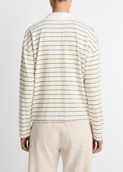 VINCE Women Striped Cotton Long-Sleeve Polo Shirt in Long Sleeve