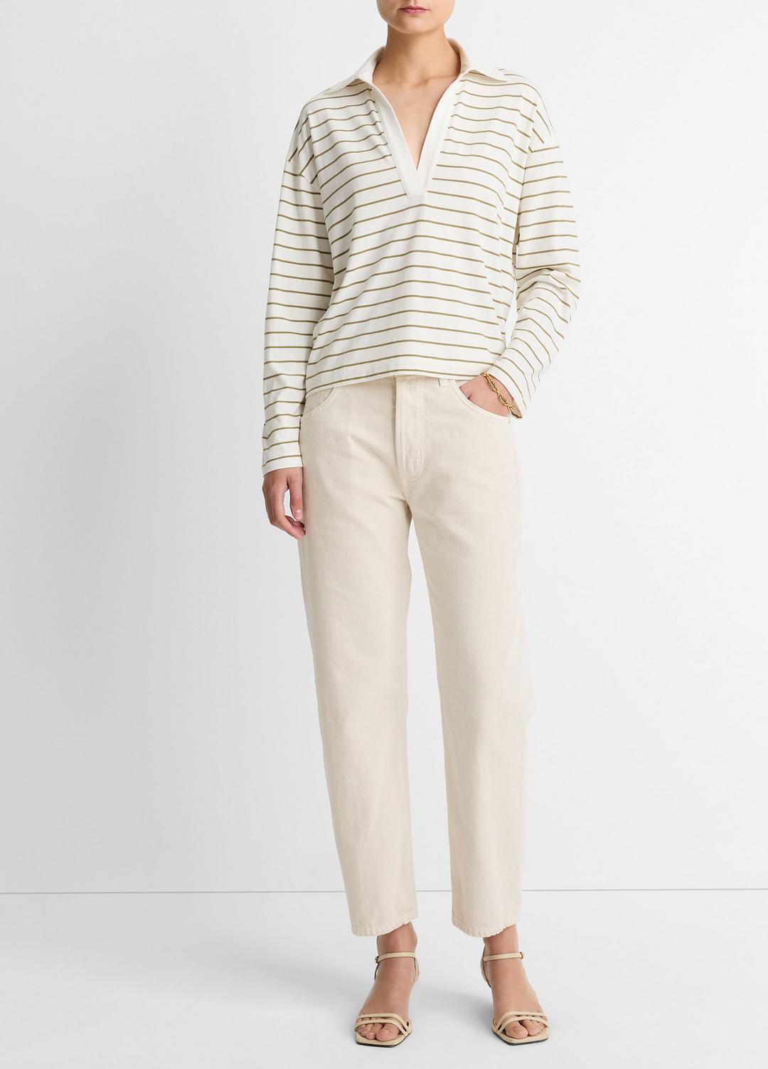 VINCE Women Striped Cotton Long-Sleeve Polo Shirt in Long Sleeve