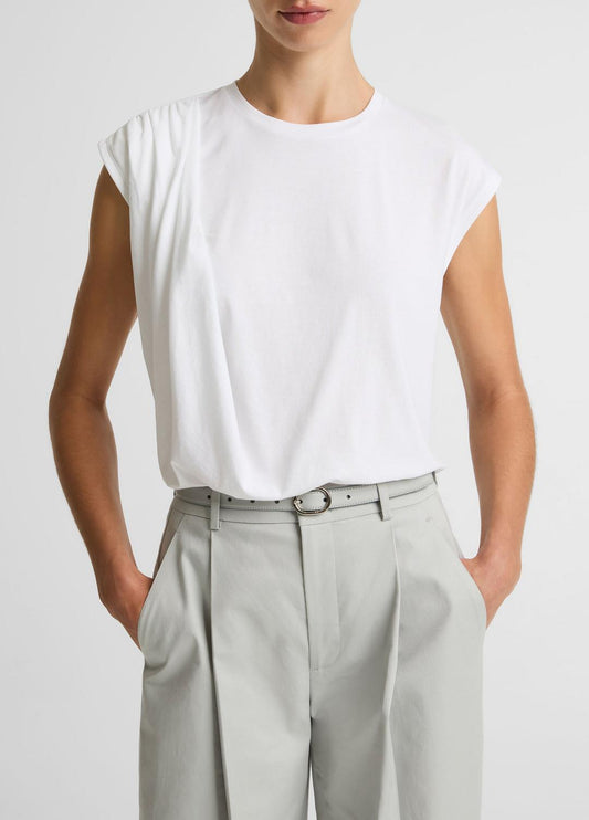 VINCE Women Pima Cotton-Blend Draped Relaxed Top in Tank Tops