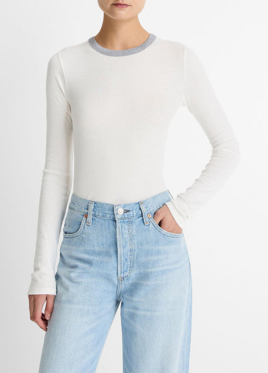 VINCE Women Tipped Heathered Pima Cotton-Blend Long-Sleeve T-Shirt in Long Sleeve