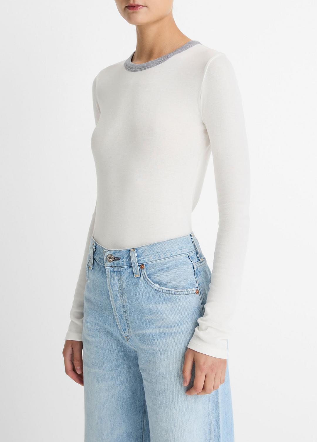 VINCE Women Tipped Heathered Pima Cotton-Blend Long-Sleeve T-Shirt in Long Sleeve