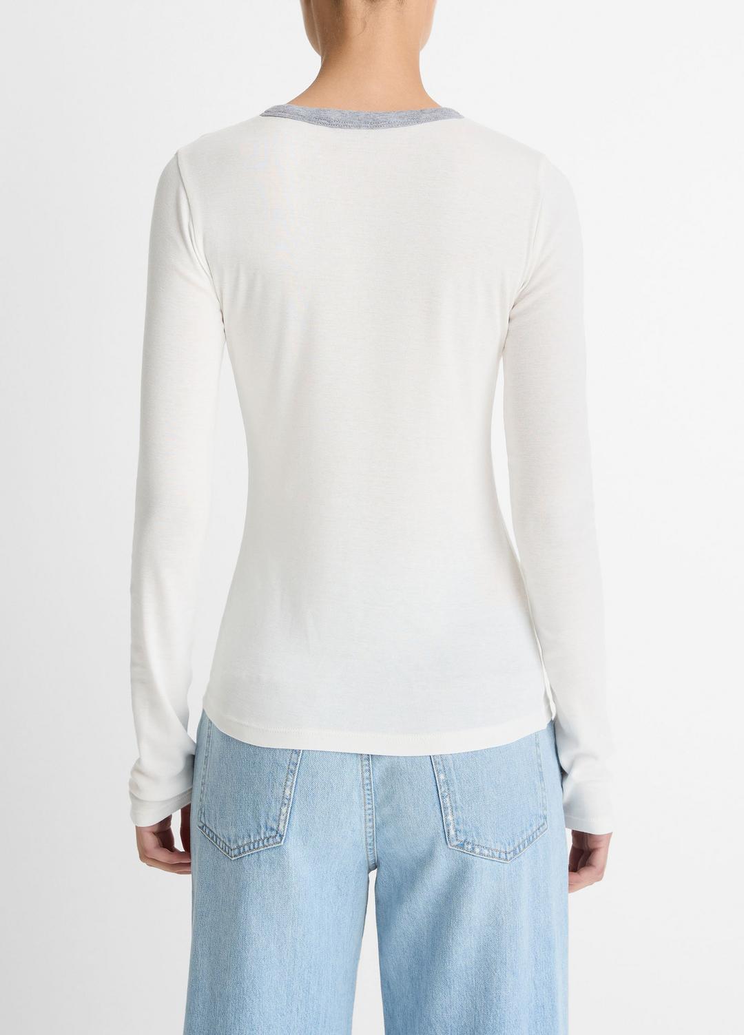 VINCE Women Tipped Heathered Pima Cotton-Blend Long-Sleeve T-Shirt in Long Sleeve