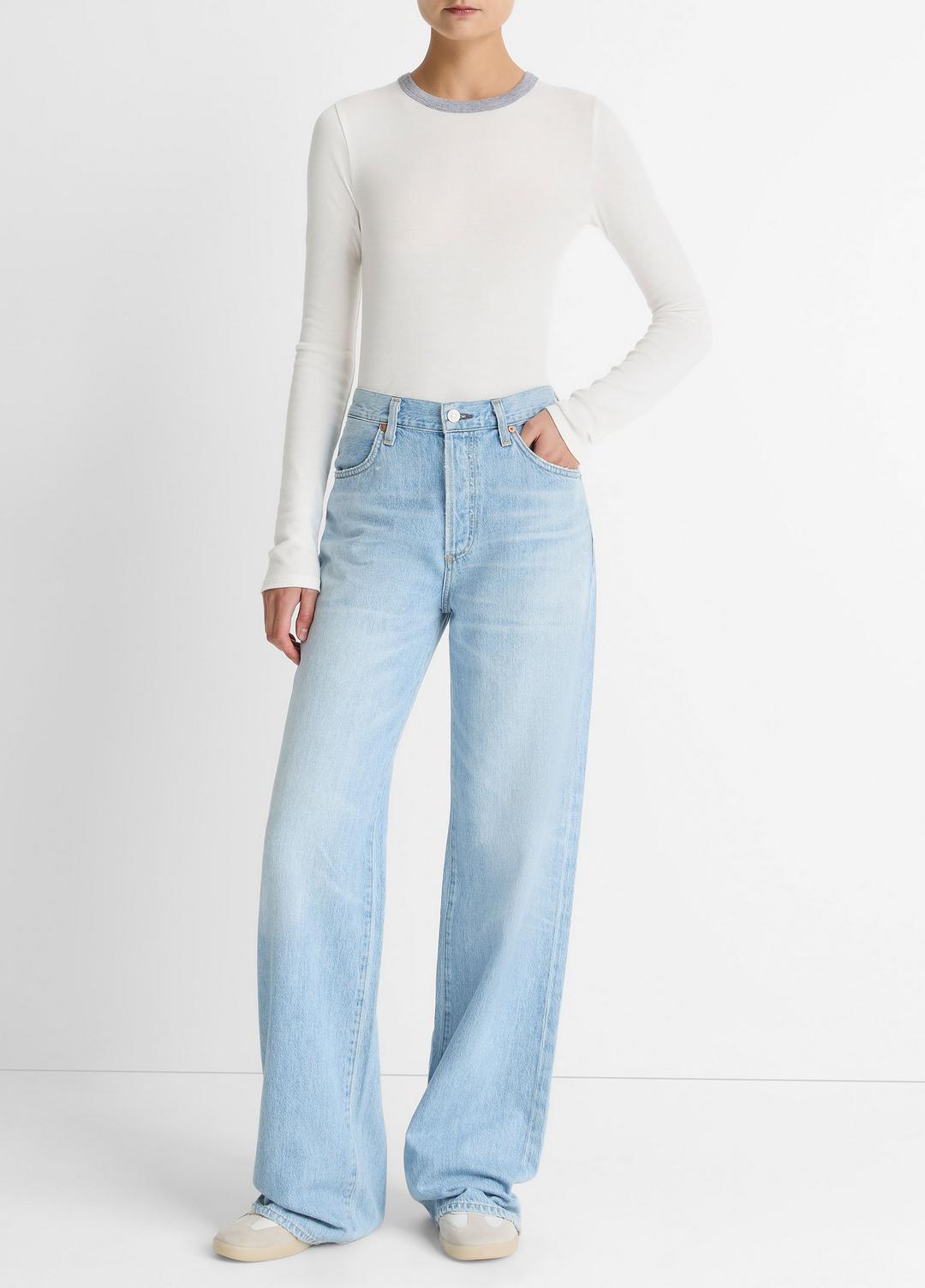 VINCE Women Tipped Heathered Pima Cotton-Blend Long-Sleeve T-Shirt in Long Sleeve